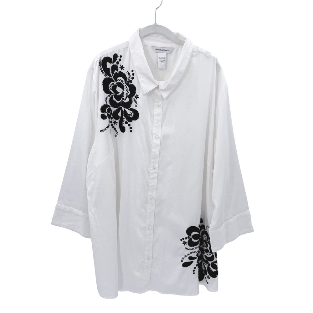 Drapers‎ & Damons White Black Floral Embroidered Sequin Tunic Top Plus 3X